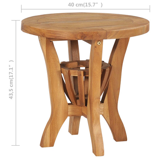 Solid teak wood round bistro table with a stylish design, perfect for outdoor settings, measuring 40 cm in diameter and 43.5 cm high.