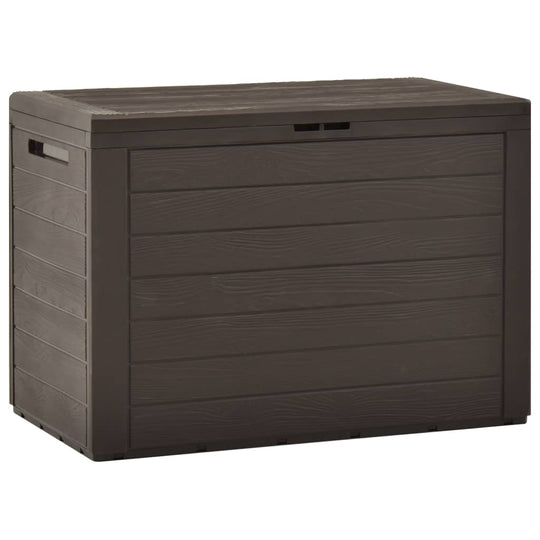 Brown garden storage box, 78x44x55 cm, ideal for cushions and outdoor furniture storage. Durable polypropylene material.