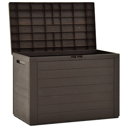 Garden storage box in brown, 78x44x55 cm, ideal for cushions and blankets, durable polypropylene material.