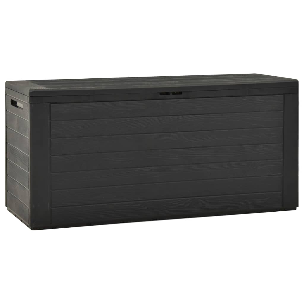 Anthracite garden storage box, 116x44x55 cm, ideal for outdoor furniture and clutter management.