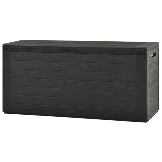 Stylish anthracite garden storage box, perfect for outdoor furniture and storing cushions, toys, and blankets.