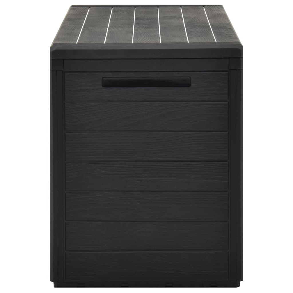 Garden storage box in anthracite, ideal for outdoor furniture, perfect for storing cushions and tools.