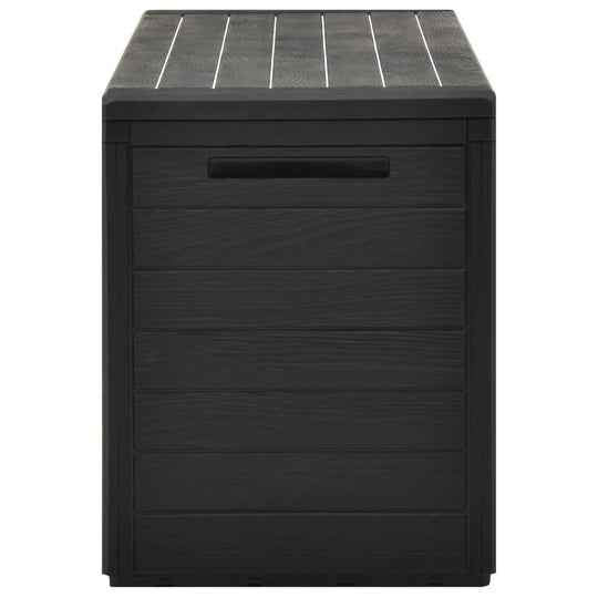 Garden storage box in anthracite, ideal for outdoor furniture, perfect for storing cushions and tools.