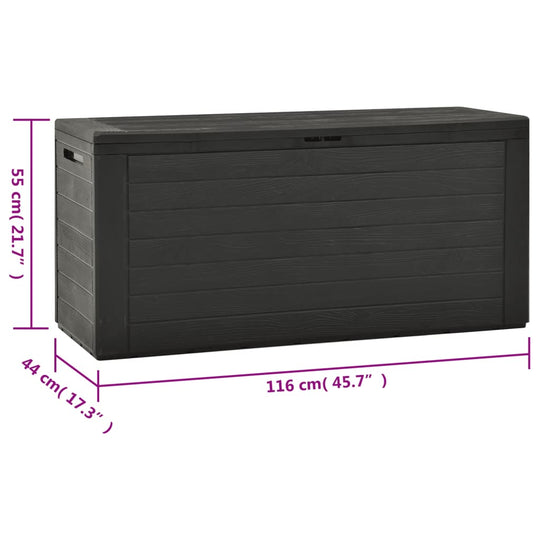 Garden storage box in anthracite color, 116x44x55 cm, ideal for outdoor furniture and organizing garden items.