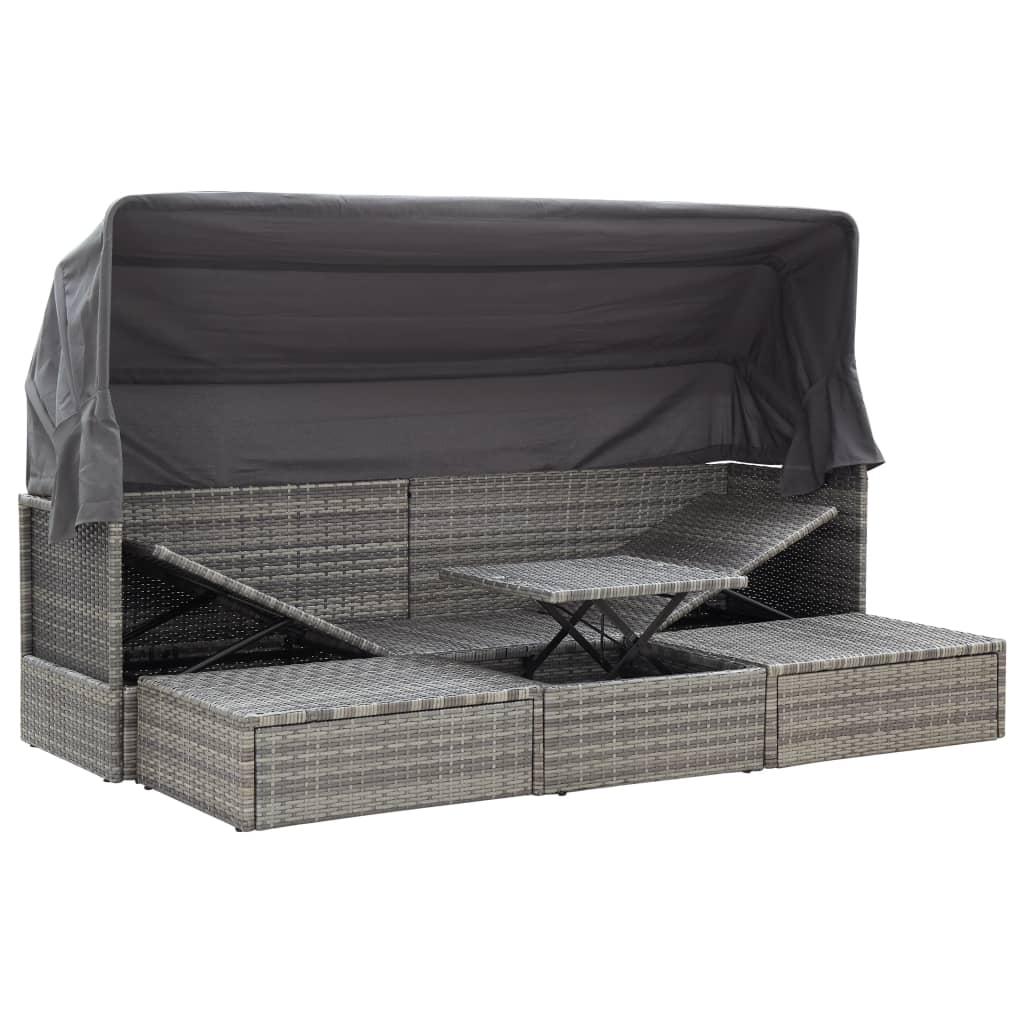 Garden Lounge Bed with Roof Mixed Grey Poly Rattan