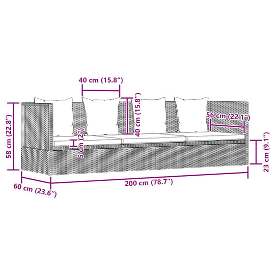 Garden Bed with Cushion & Pillows Poly Rattan