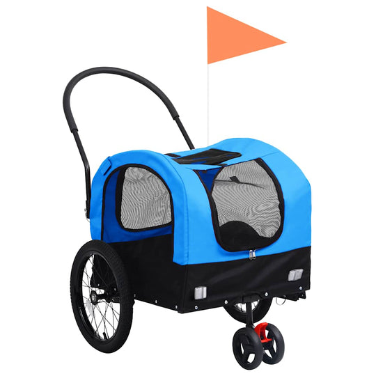 2-in- Pet Bike Trailer & Jogging Stroller and Black with mesh windows and an orange safety flag