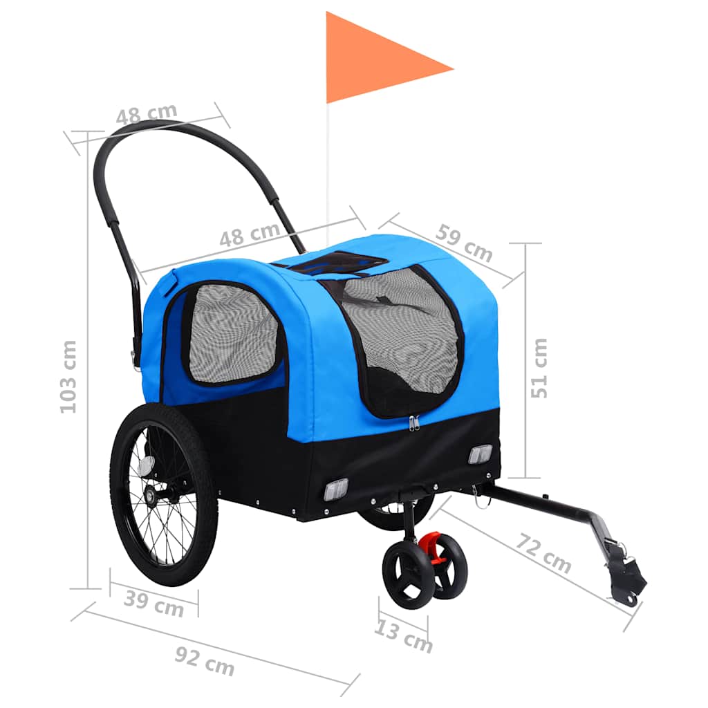 2-in-1 Pet Bike Trailer & Jogging Stroller in Blue with mesh windows for pets.