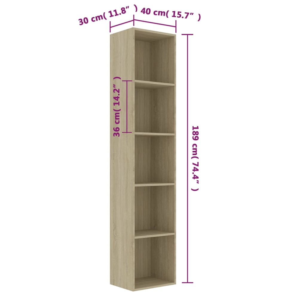 Book Cabinet Sonoma Oak 40x30x189 cm Engineered Wood , Book Cabinet , Bookcases & Standing Shelves,Cabinets & Storage -,Durable,eligant,Furniture -,Home Decor,Home Furnishings,Luxury Furniture,Modern Design,new-305021,Shelving -,Storage & Organisation -,S