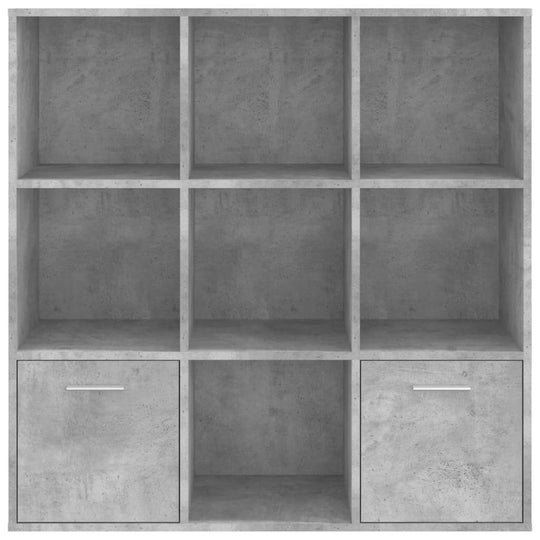 Book cabinet in concrete grey finish with 7 open cubes and 2 doors, perfect for stylish storage solutions.