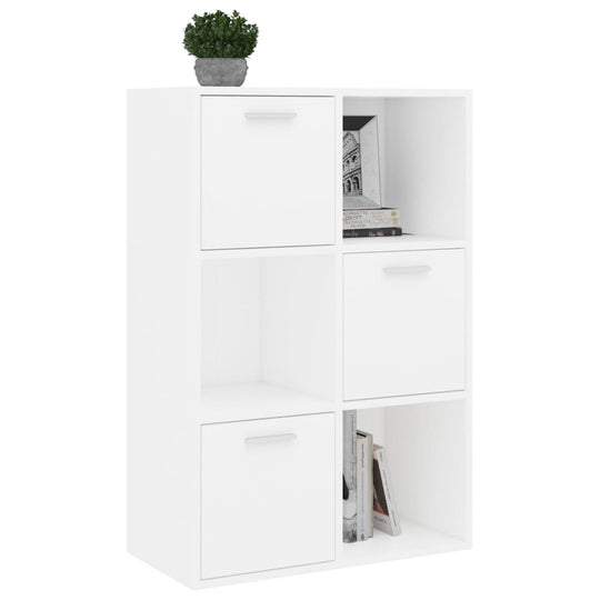 White storage cabinet with 6 compartments, ideal for furniture organization and stylish storage solutions.