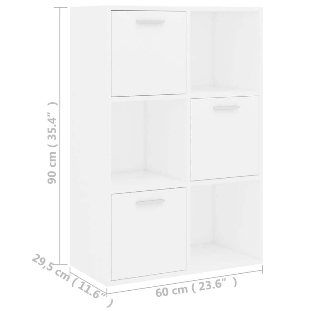 White storage cabinet 60x29.5x90 cm with 6 compartments ideal for organized storage and versatile use in any space.