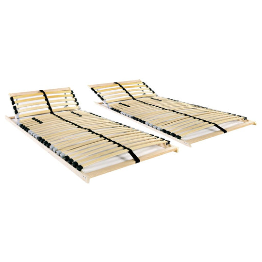 Slatted bed bases with 28 slats, beechwood frame, and adjustable firmness for home furniture and outdoor living spaces.