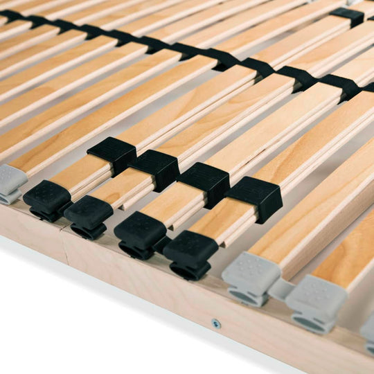 Slatted Bed Bases without Mattress  pcs with 28 Slats 90x200 cm showing sturdy slats and rubber caps for stability.