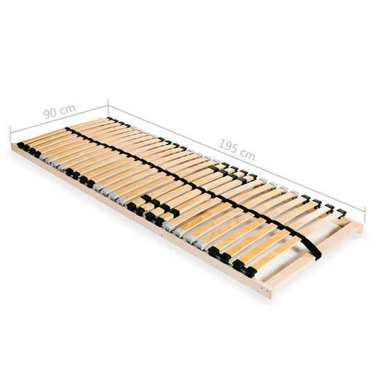 Slatted Bed Bases without Mattress  pcs with 28 Slats 90x200 cm shown from top view with measurements.