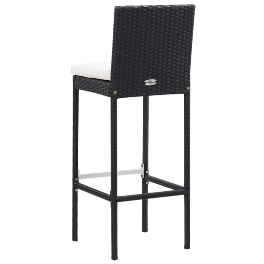 High-quality black poly rattan bar stool with a cushioned seat, ideal for outdoor and garden use, part of a patio furniture set.