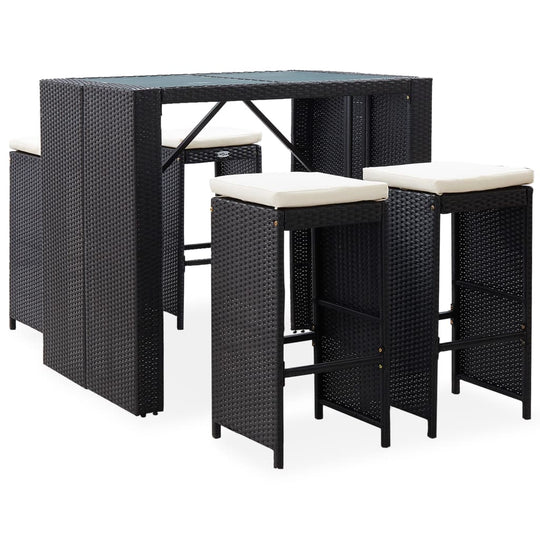 5 Piece Outdoor Bar Set Poly Rattan and Glass