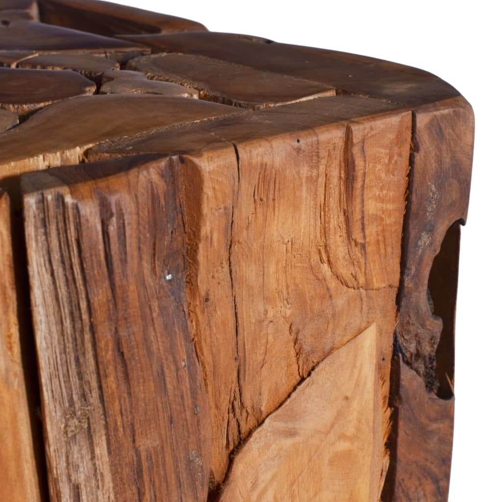 Side Table 30x30x80 cm Solid Teak Wood close-up showing unique wood grains and craftsmanship.