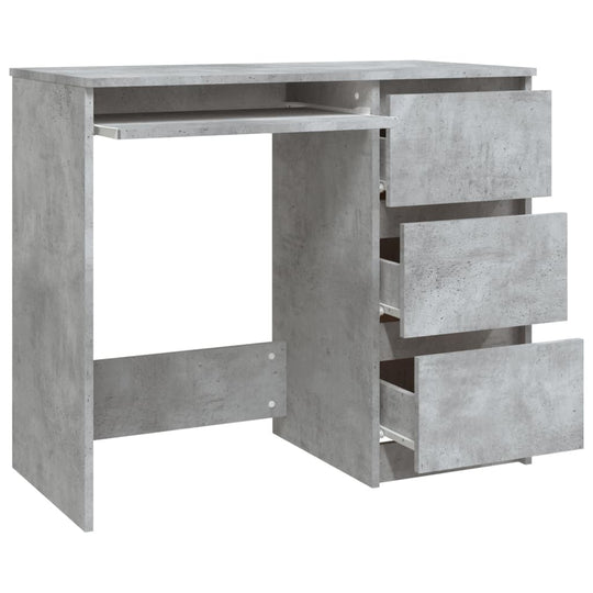 Desk in concrete grey finish, 90x45x76 cm, with three drawers for storage, ideal for office or youth rooms.