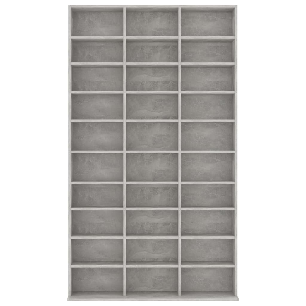 CD cabinet in concrete grey featuring 30 open compartments for organized storage of records and accessories.