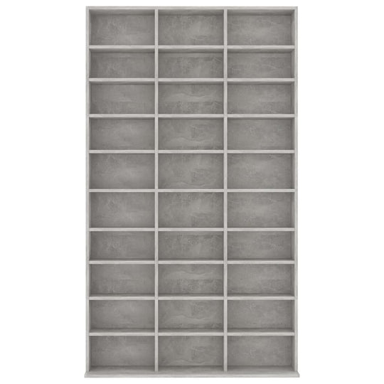 CD cabinet in concrete grey featuring 30 open compartments for organized storage of records and accessories.