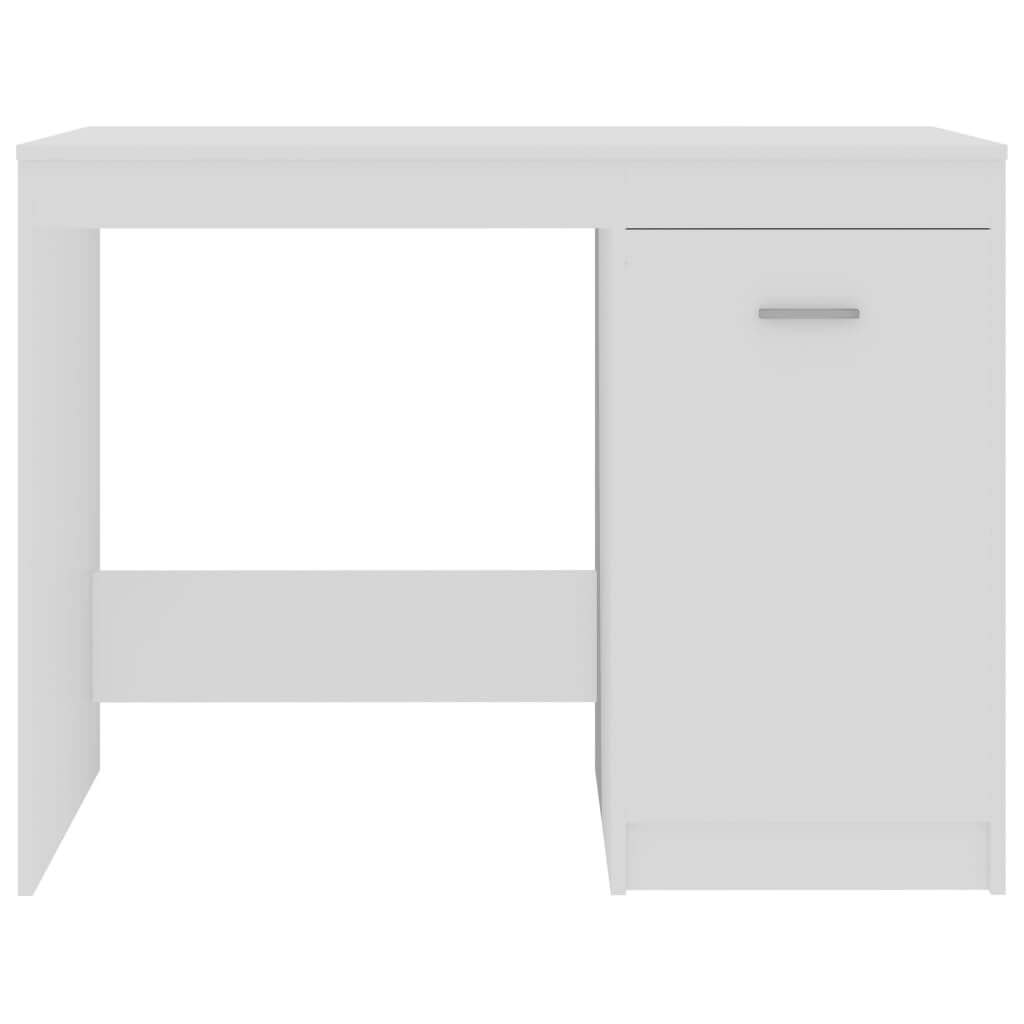 Modern white desk 100x50x76 cm in engineered wood with integrated storage cabinet for stylish workspace organization.