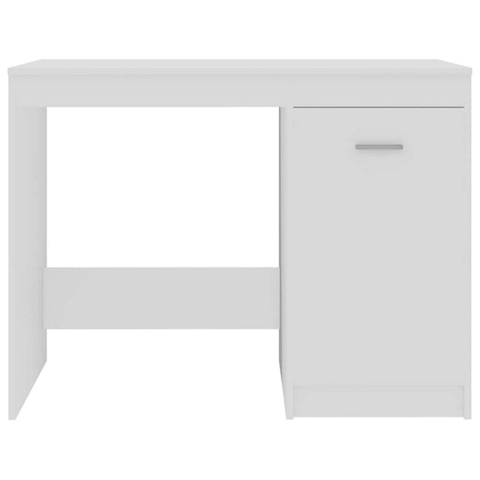 Modern white desk 100x50x76 cm in engineered wood with integrated storage cabinet for stylish workspace organization.