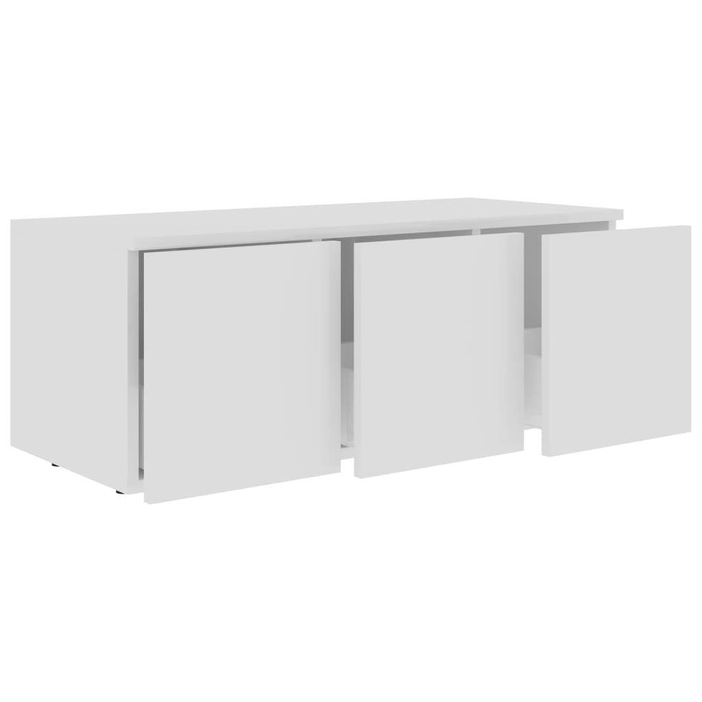 White engineered wood TV cabinet with three drawers, ideal for stylish storage in your living room.