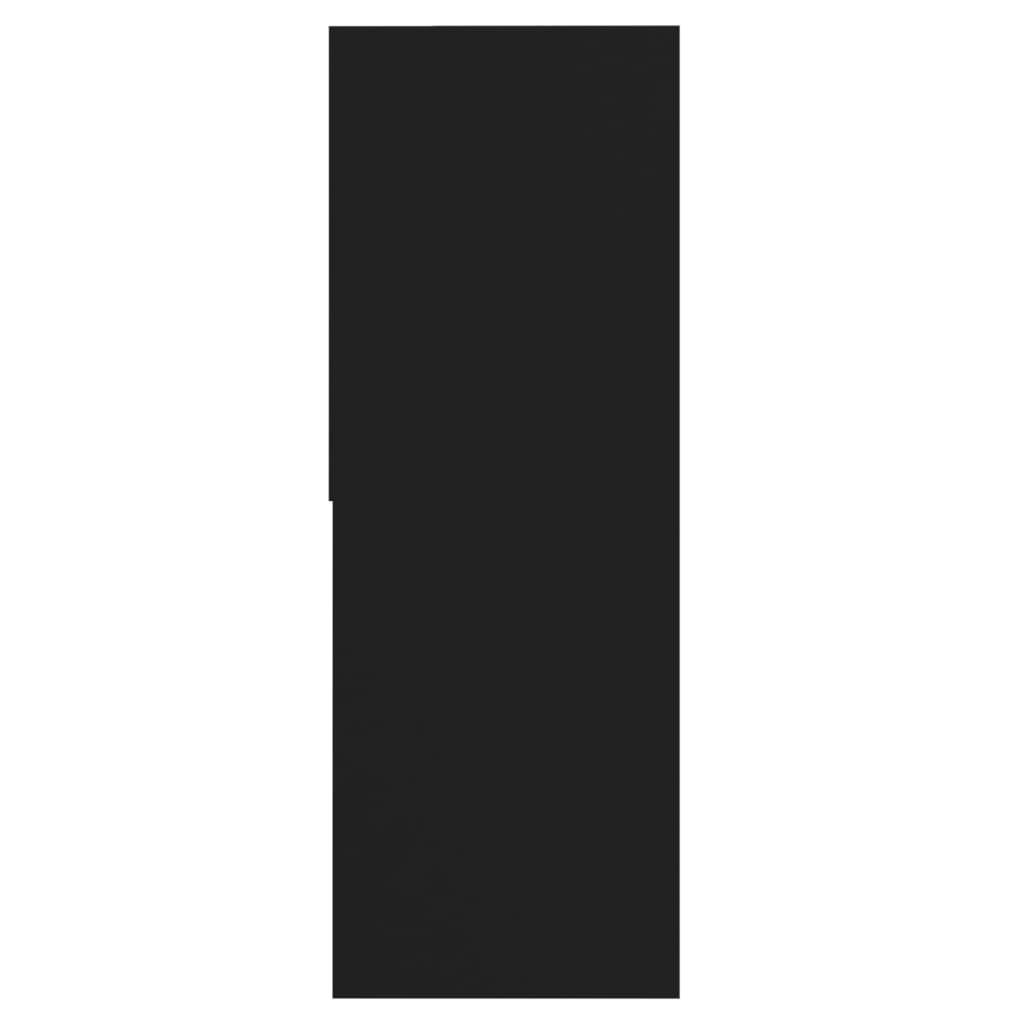 Sleek black book cabinet made of engineered wood, featuring spacious compartments for organized storage.