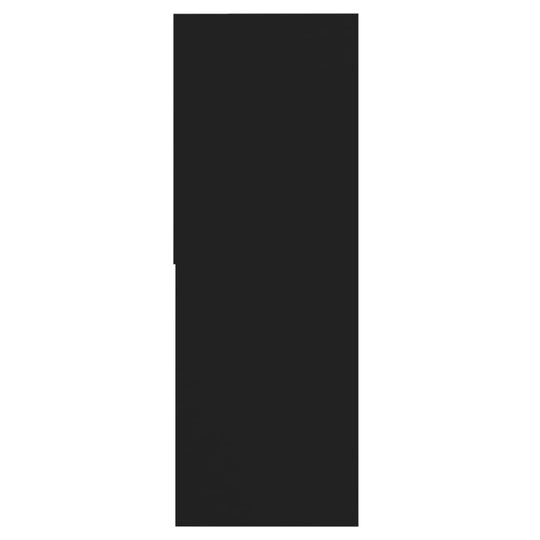 Sleek black book cabinet made of engineered wood, featuring spacious compartments for organized storage.