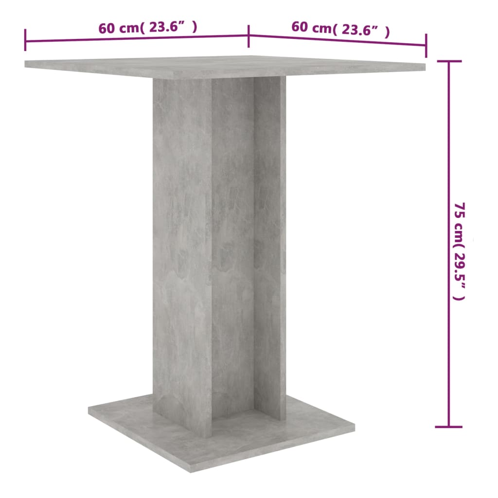 Bistro Table Concrete 60x60x75 cm Engineered Wood , Furniture -> Tables -> Kitchen & Dining Room Tables , concret finish,Durable Construction,eligant,Furniture -,Kitchen & Dining -,Kitchen & Dining Room Tables,Modern Design,new-305021,Tables -,Wooden Furn