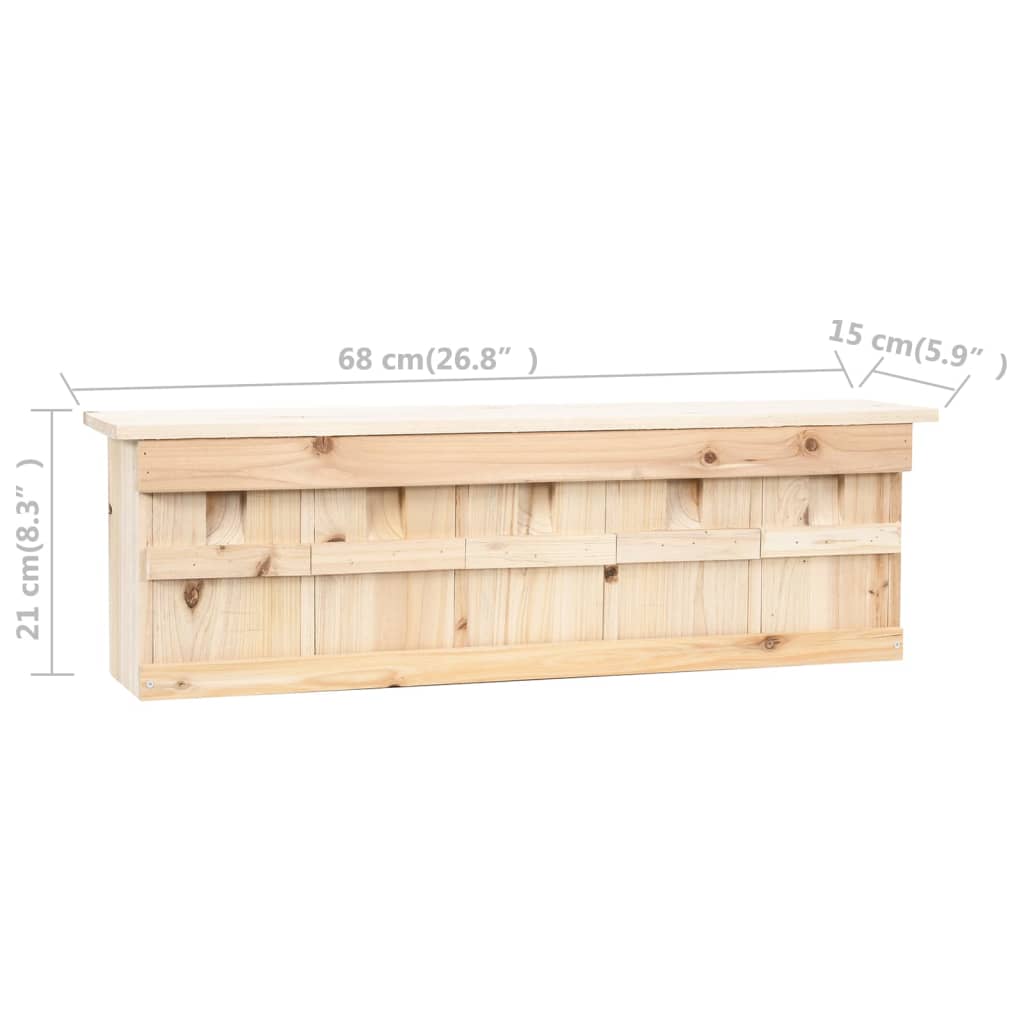 Wooden sparrow house with five chambers, dimensions 68x15x21 cm, ideal for outdoor use in gardens and terraces.