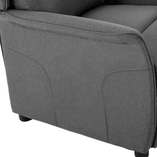 Close-up of light grey fabric recliner chair showing soft texture and stylish design for maximum comfort.