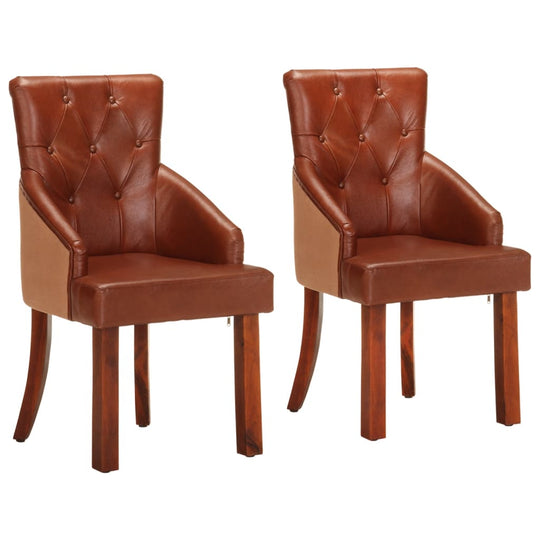 Dining Chairs 2 pcs Brown Real Goat Leather