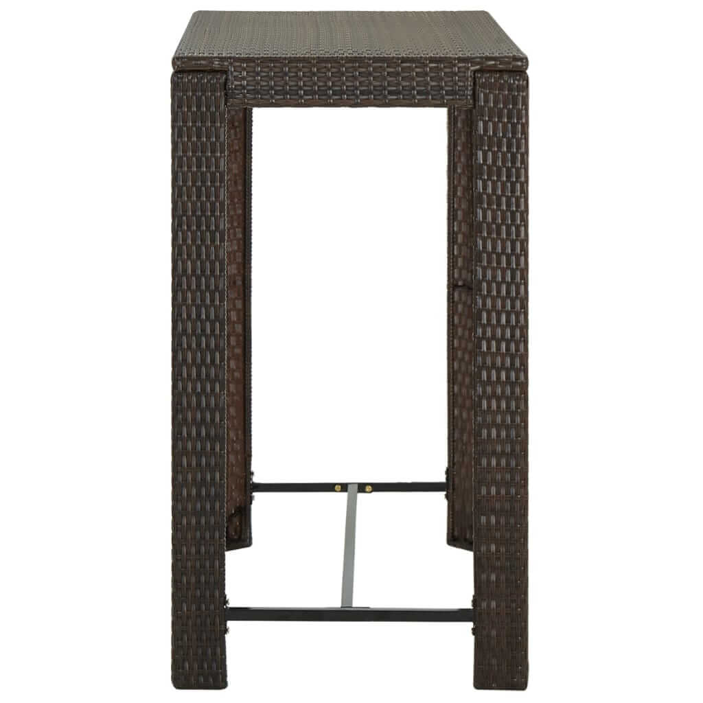 Garden Bar Table 100x60.5x110.5 cm Poly Rattan shown from the side, featuring a brown rattan design and sturdy frame.