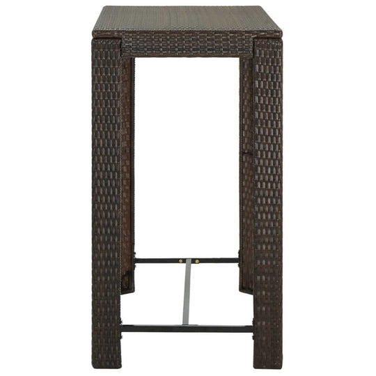 Garden Bar Table 100x60.5x110.5 cm Poly Rattan shown from the side, featuring a brown rattan design and sturdy frame.