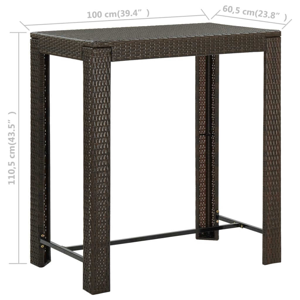 Garden Bar Table 100x60.5x110.5 cm Poly Rattan shown with dimensions and sturdy design.