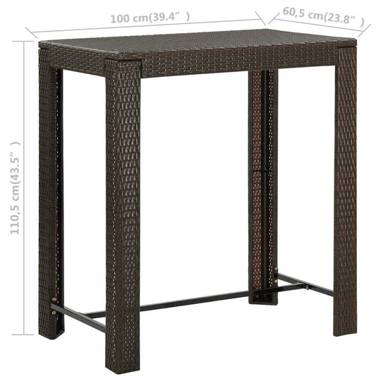 Garden Bar Table 100x60.5x110.5 cm Poly Rattan shown with dimensions and sturdy design.