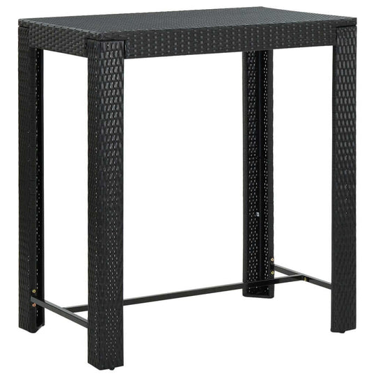 Modern black garden bar table made of durable poly rattan, perfect for indoor and outdoor use, measuring 100x60.5x110.5 cm.