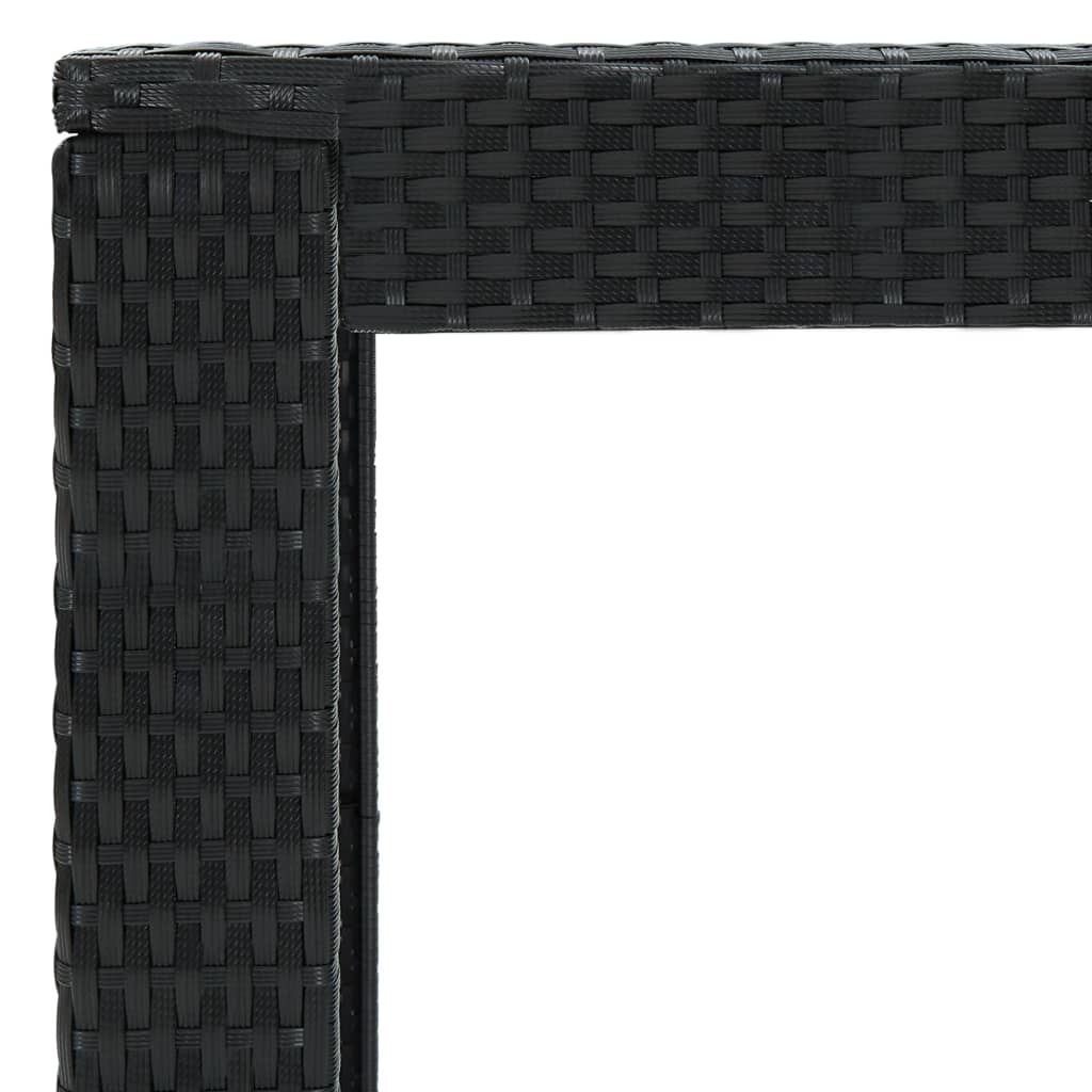 Close-up of black poly rattan weave on a modern garden bar table, showcasing its durable and stylish design.