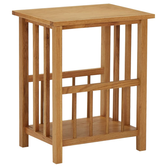 Solid oak wood magazine table 45x35x55 cm, perfect for rustic home decor and functional storage in lounges and outdoor areas.