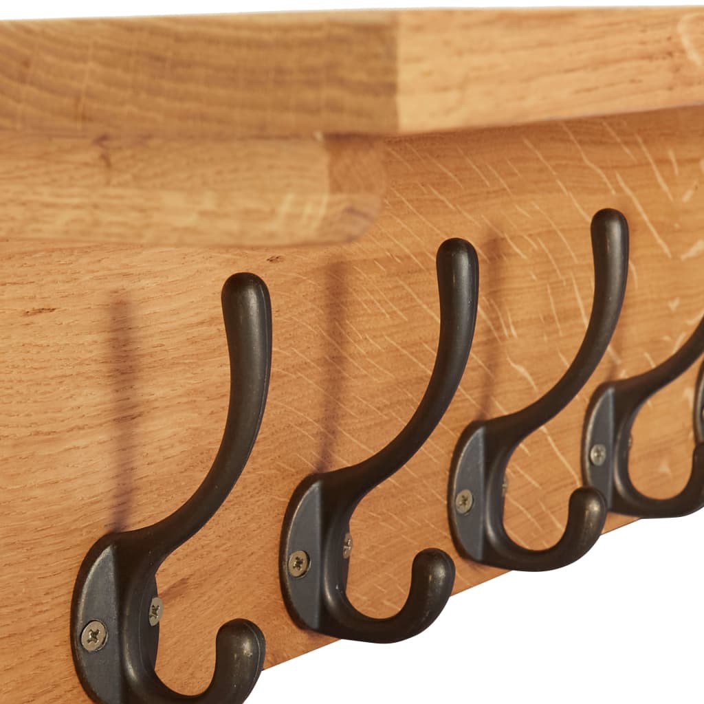 Solid oak wood coat rack with 9 hooks for home and garden furniture.