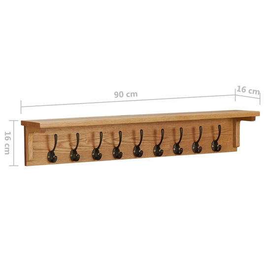 Solid oak wood coat rack with 9 hooks, measuring 90x16x16 cm, ideal for home and garden furniture, adds style to any outdoor space.