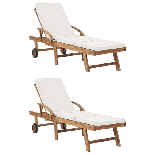 Sun Loungers with Cushions  pcs Solid Teak Wood in classic design for outdoor relaxation on garden or patio.