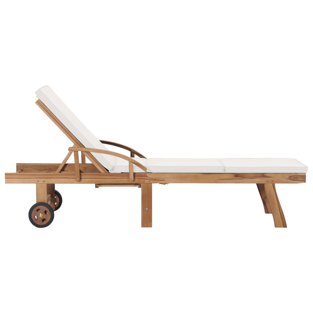Sun Loungers with Cushions  pcs Solid Teak Wood - Classic wooden sunlounger with wheels and cushions, perfect for outdoor spaces.