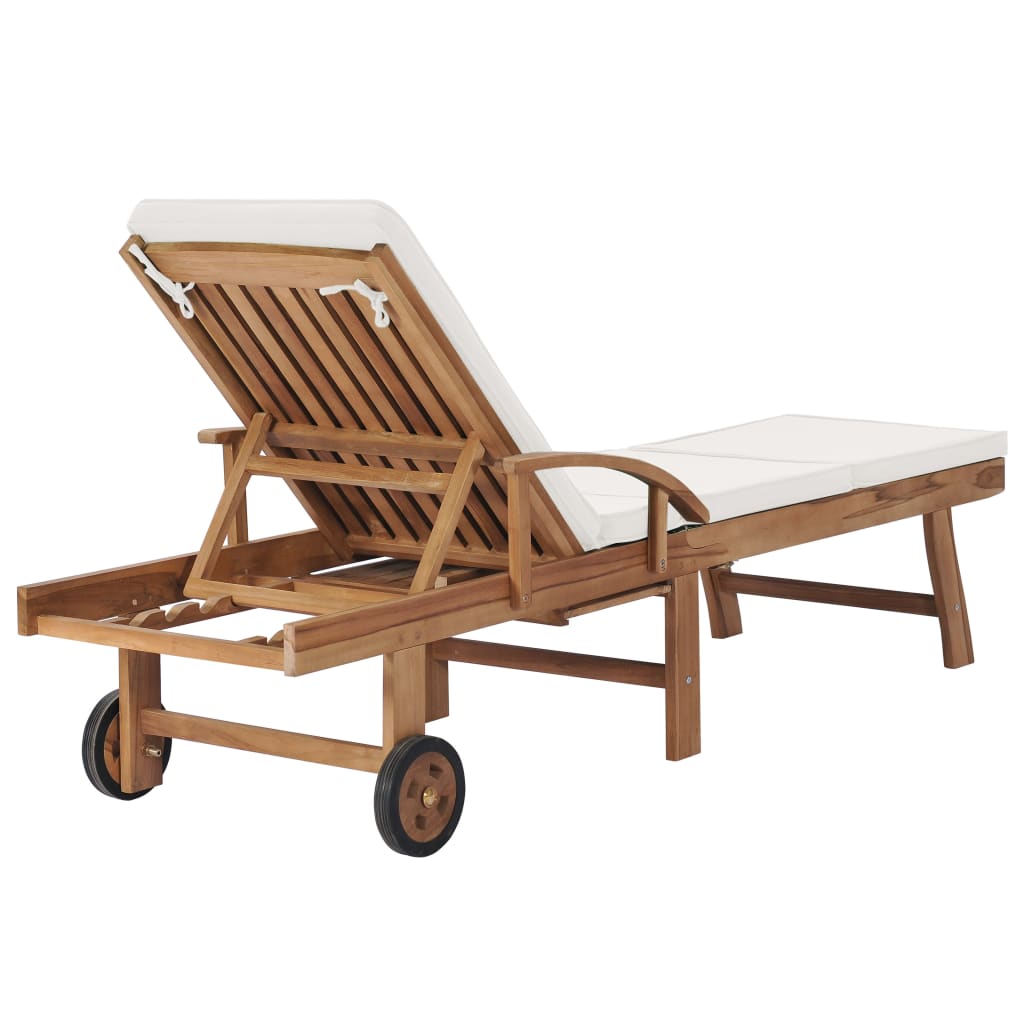 Sun Loungers with Cushions  pcs Solid Teak Wood, featuring a slatted design and smooth finish for outdoor relaxation.