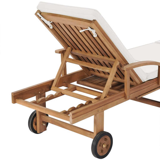 Sun Loungers with Cushions  pcs Solid Teak Wood showing adjustable backrest and sturdy wheels for easy mobility.
