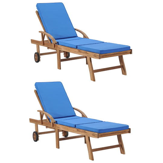 Sun Loungers with Cushions 2 pcs Solid Teak Wood , Outdoor Seating -> Sunloungers , Chairs -,Decor -,Durable,eligant,Furniture -,Home & Garden -,Home Decor,Modern Design,new-305021,Outdoor Furniture -,Outdoor Furniture Sets,Outdoor Seating -,Sunloungers,W