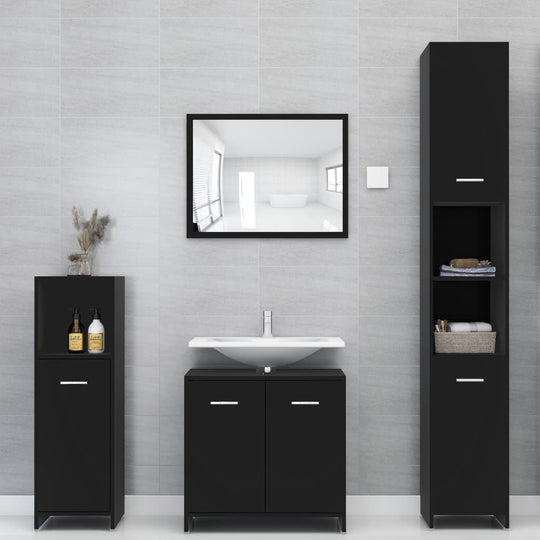 Bathroom Cabinet 30x30x95 cm Engineered Wood , Furniture -> Furniture Sets -> Bathroom Furniture Sets , Bathroom Furniture Sets,black,Cabinets & Storage -,Durable,Furniture -,Furniture Sets -,new-305021,Space-saving,Storage & Organisation -,Storage Cabine