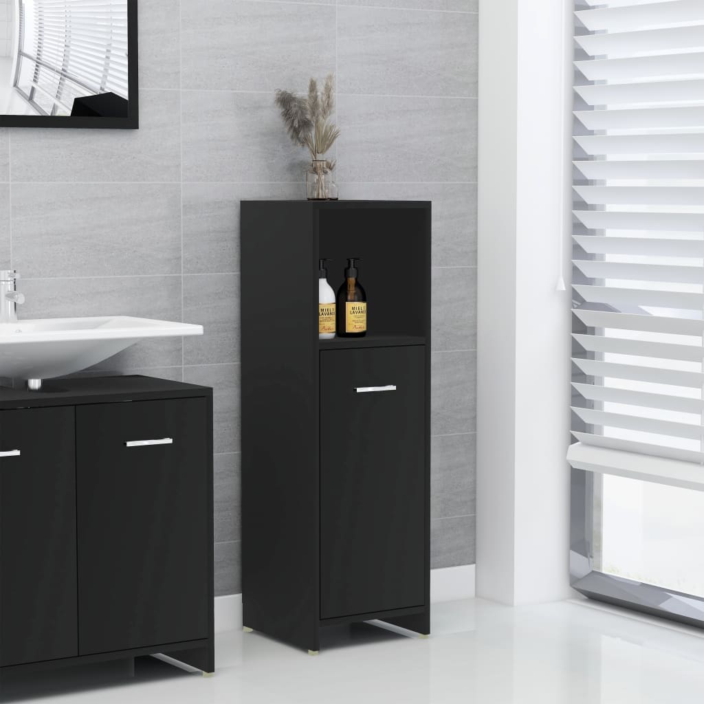 Bathroom Cabinet 30x30x95 cm Engineered Wood , Furniture -> Furniture Sets -> Bathroom Furniture Sets , Bathroom Furniture Sets,black,Cabinets & Storage -,Durable,Furniture -,Furniture Sets -,new-305021,Space-saving,Storage & Organisation -,Storage Cabine